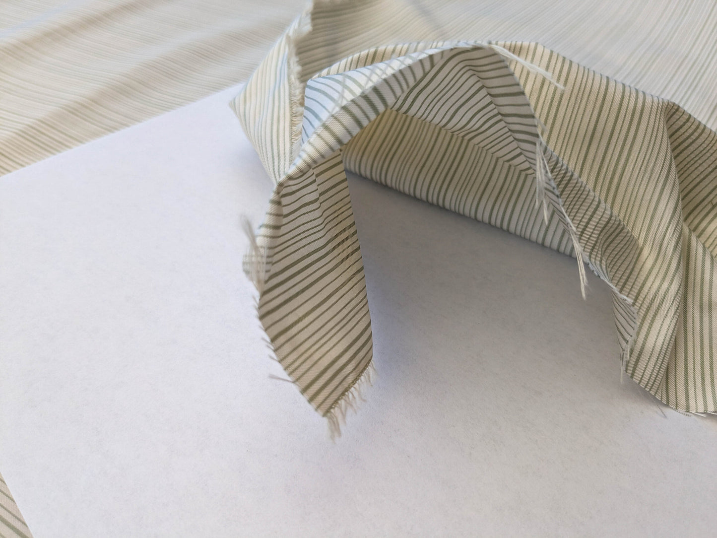 Scalamandre Astley Silk Strie Celadon Green White Pin Stripe Small Scale MSRP USD350+/yard.