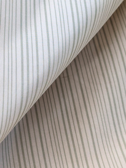 Scalamandre Astley Silk Strie Celadon Green White Pin Stripe Small Scale MSRP USD350+/yard.
