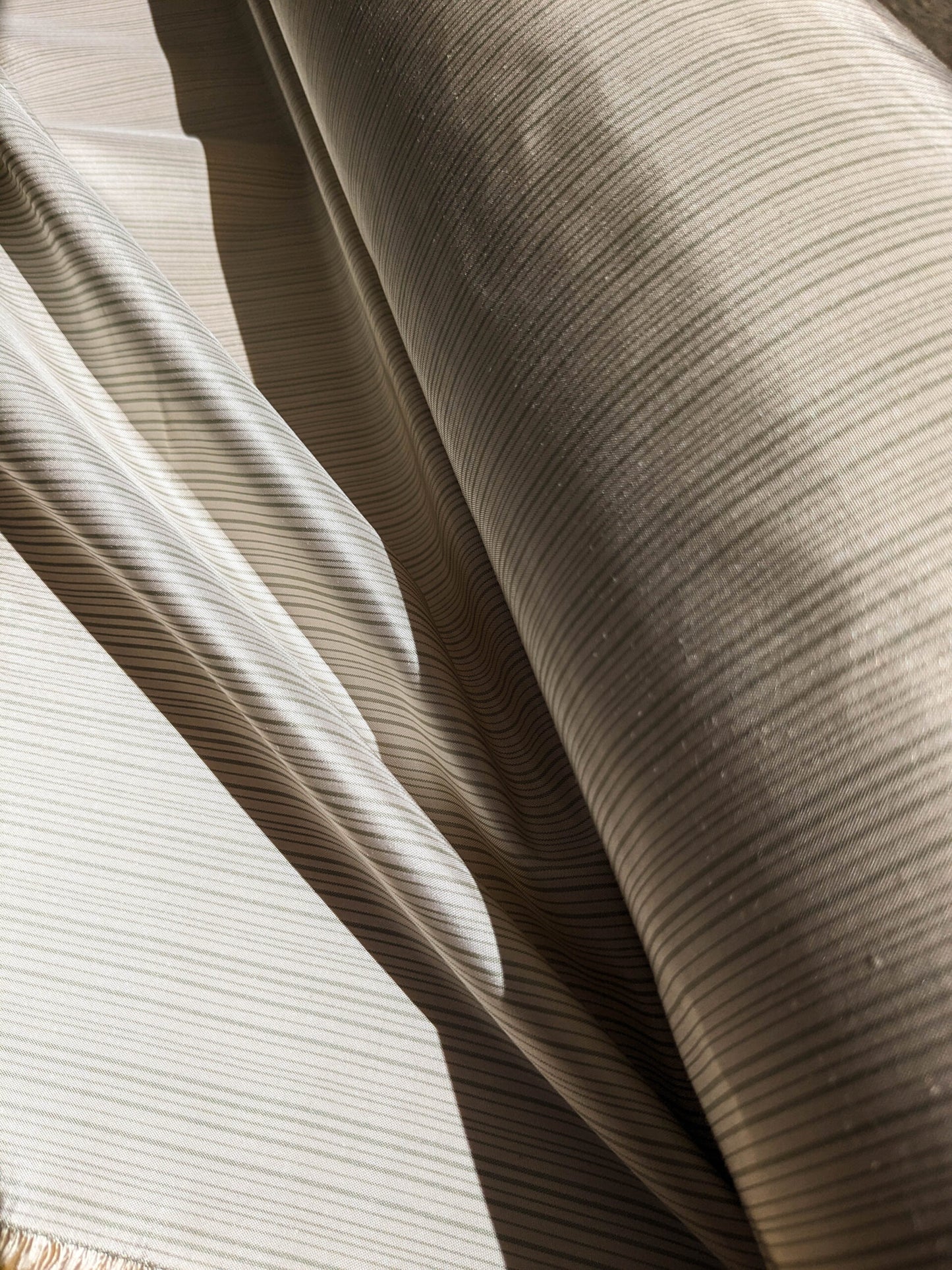 Scalamandre Astley Silk Strie Celadon Green White Pin Stripe Small Scale MSRP USD350+/yard.