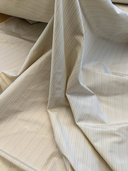 Scalamandre Astley Silk Strie Celadon Green White Pin Stripe Small Scale MSRP USD350+/yard.