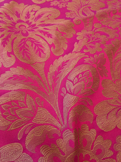 1Y+ Lelievre Paris Coppelia Amarante Cotton Linen Pink Damask Cotton Linen Medallion Renaissance