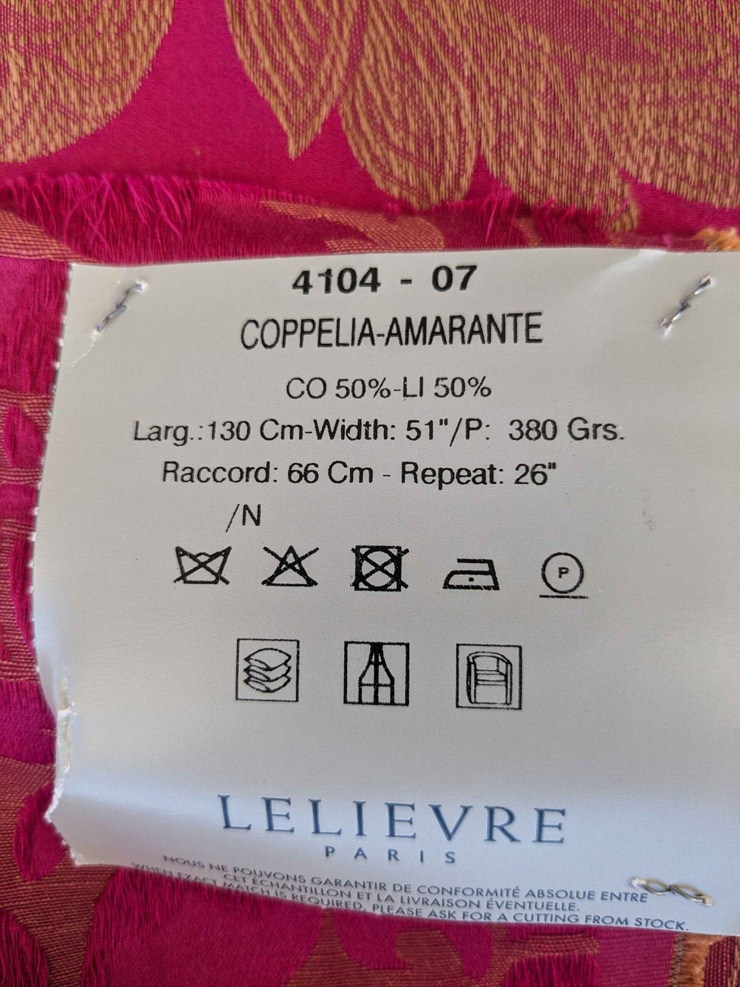 1Y+ Lelievre Paris Coppelia Amarante Cotton Linen Pink Damask Cotton Linen Medallion Renaissance