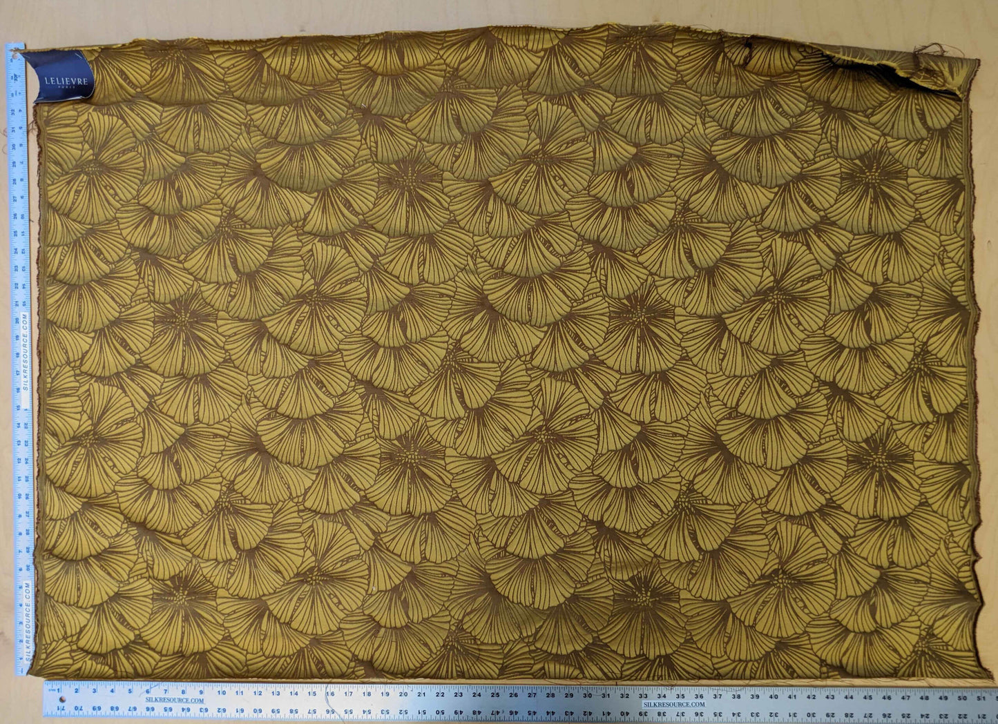 Lelievre Paris Gorgone Or Novelty Art Deco Wool Ginkgo Leaf Fan Silk Yellow Gold Gilded 51″ x 37″