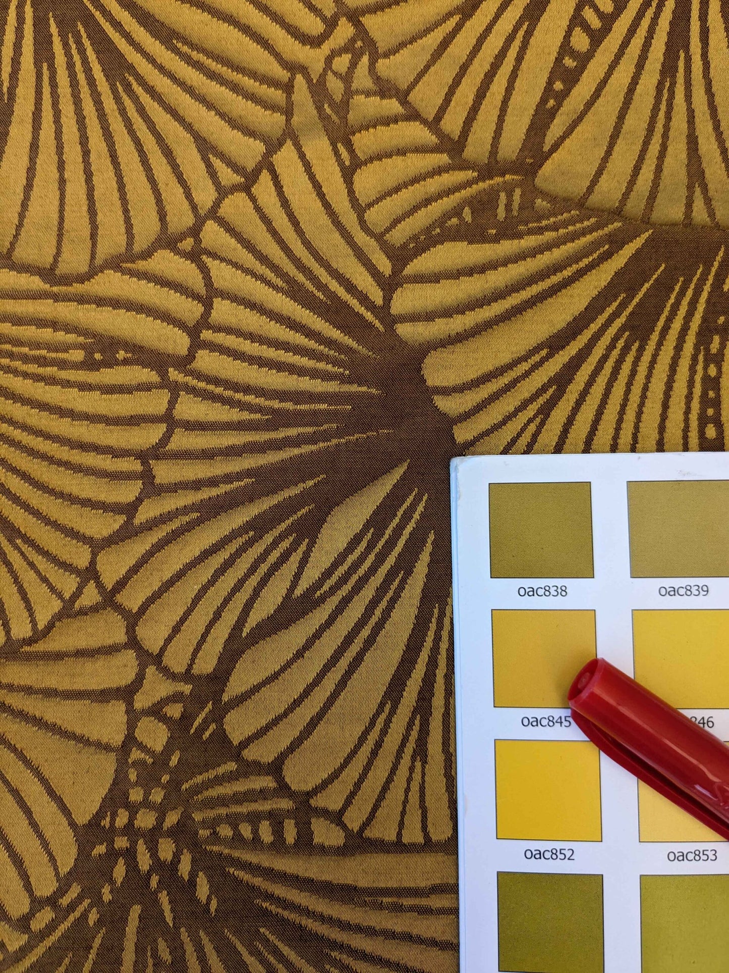 Lelievre Paris Gorgone Or Novelty Art Deco Wool Ginkgo Leaf Fan Silk Yellow Gold Gilded 51″ x 37″