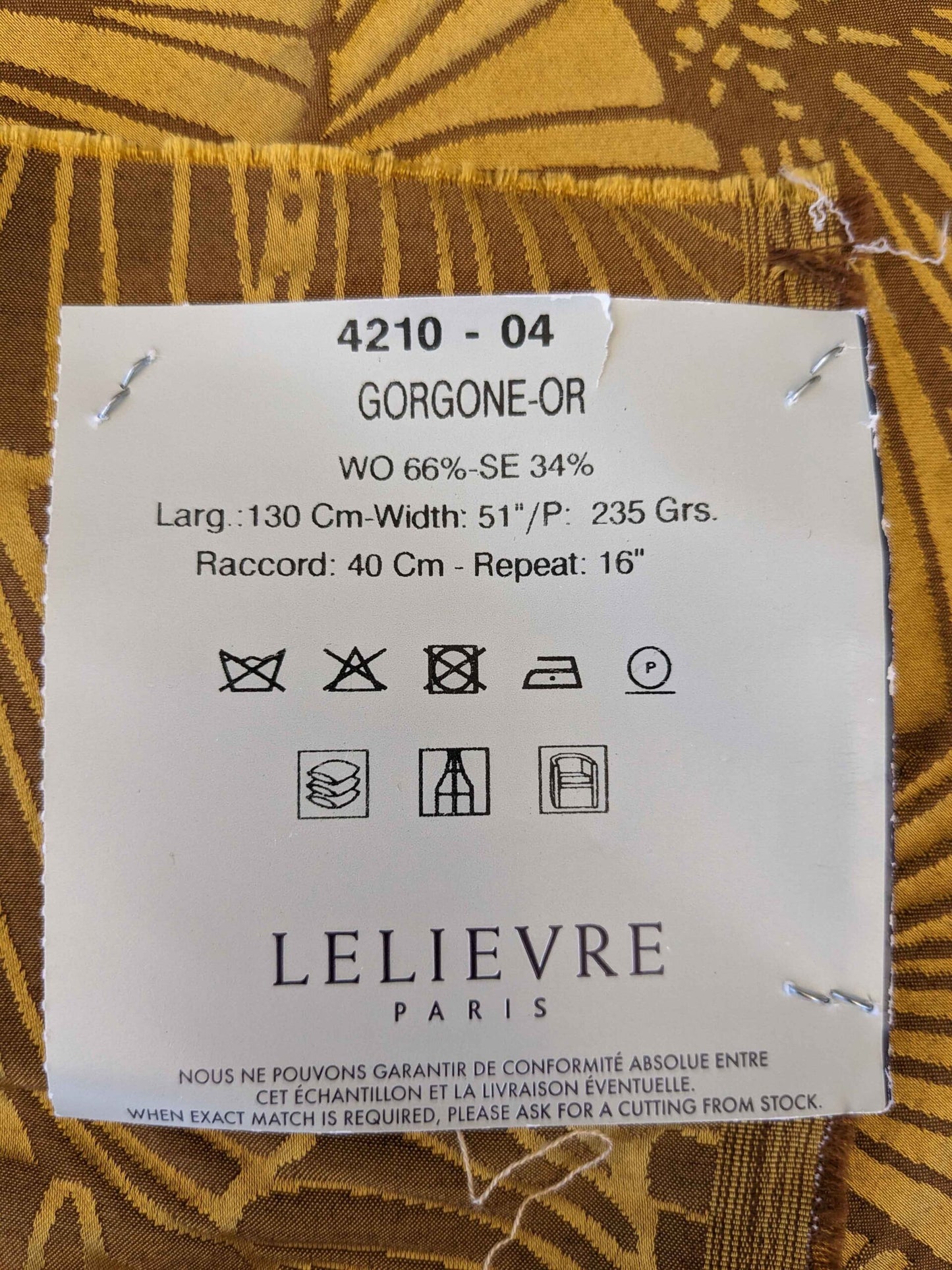 Lelievre Paris Gorgone Or Novelty Art Deco Wool Ginkgo Leaf Fan Silk Yellow Gold Gilded 51″ x 37″