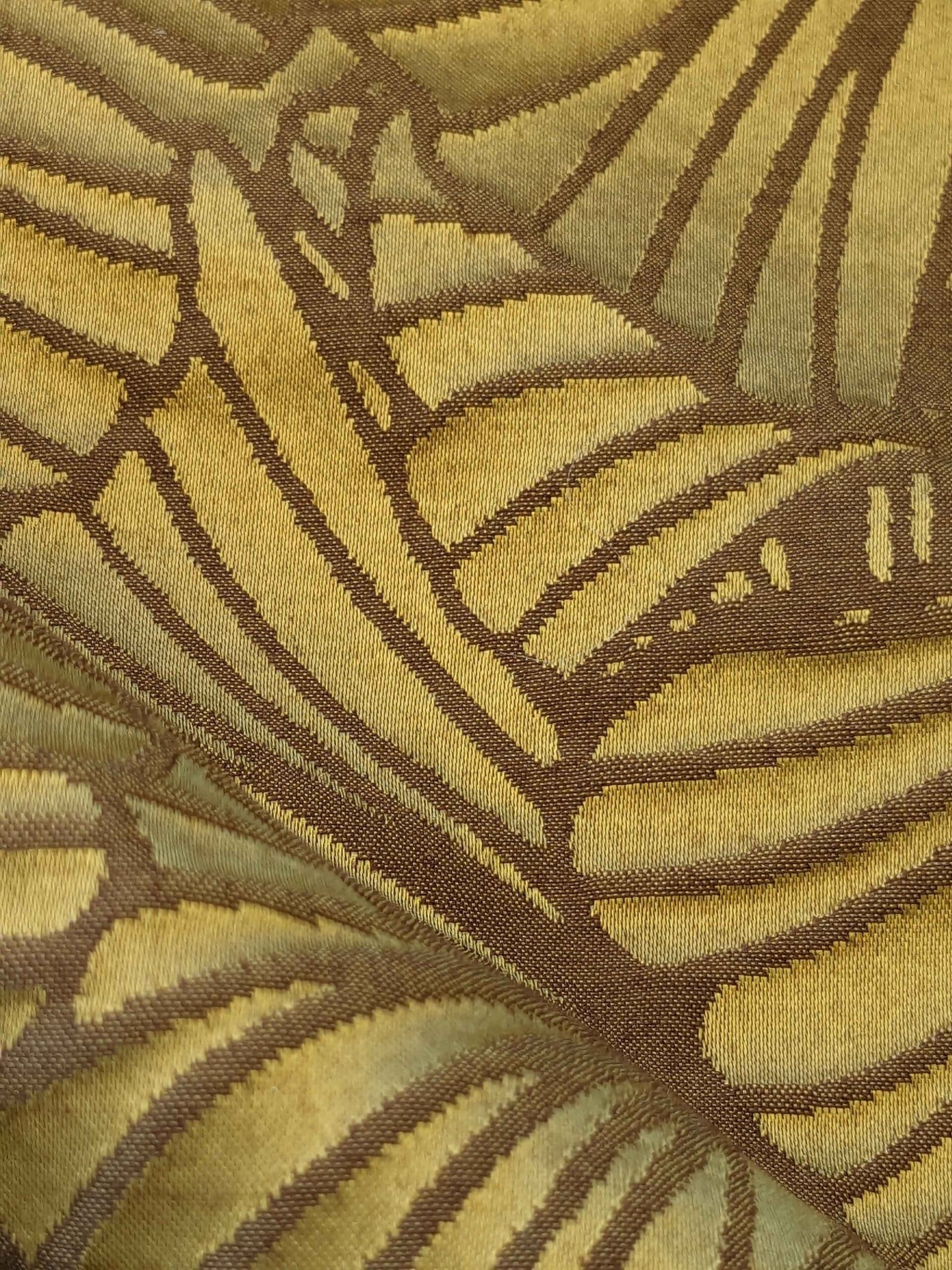 Lelievre Paris Gorgone Or Novelty Art Deco Wool Ginkgo Leaf Fan Silk Yellow Gold Gilded 51″ x 37″