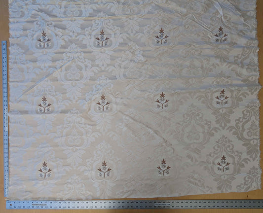 Scalamandre Silk Damask Ivory Cream Floral Botanical Medallion French Court Embroidery 56" x 47"