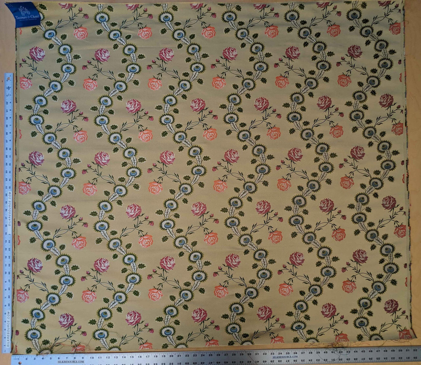 Tassinari and Chatel Rose Du Roi Or Pale Silk Floral Botanical Tree Foliage Stripe 51"Width x 45" Length