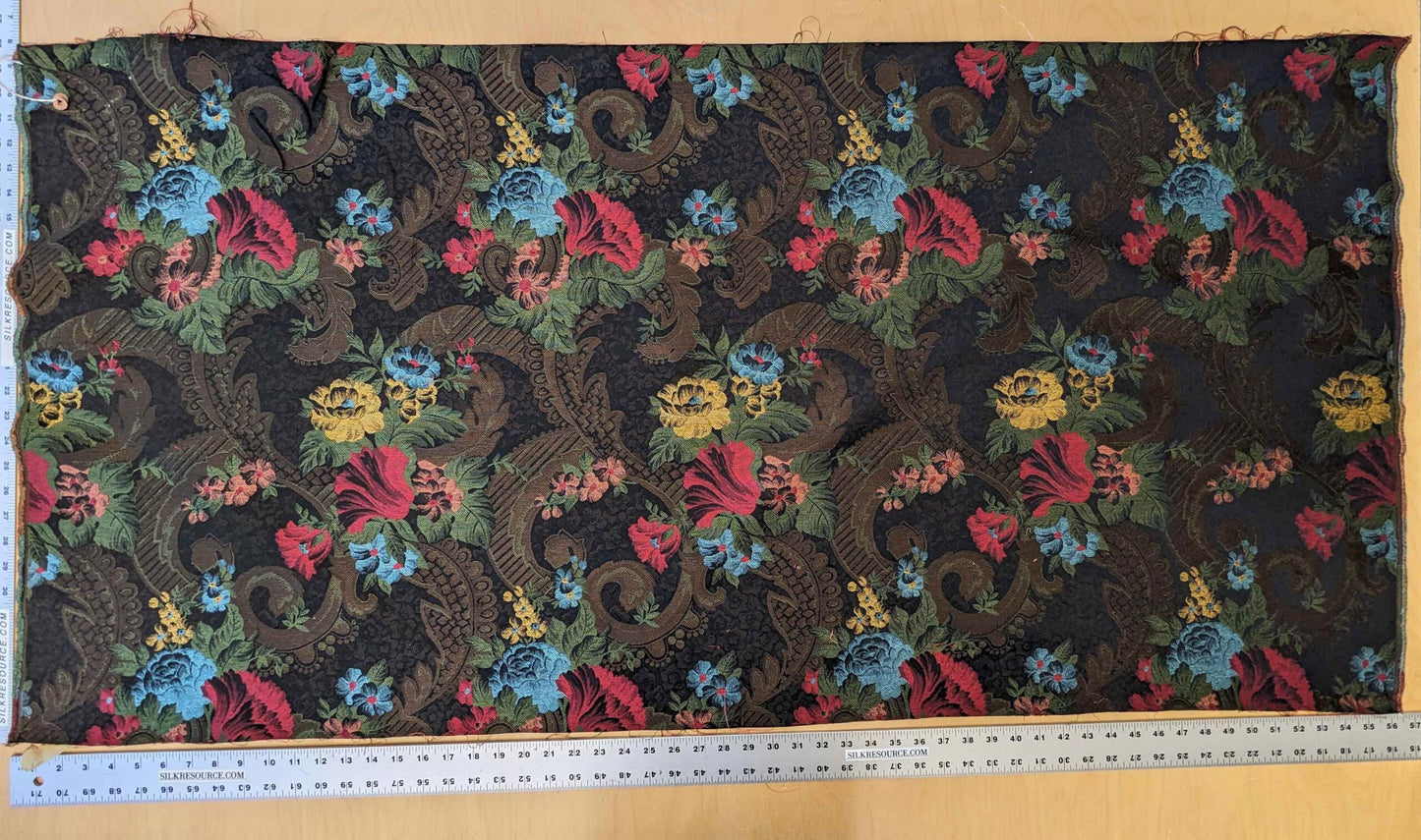 Scalamandre Botanical Floral Tree Foliage Black Brown Red Blue Large Pattern 56.5"Width x 28" Length