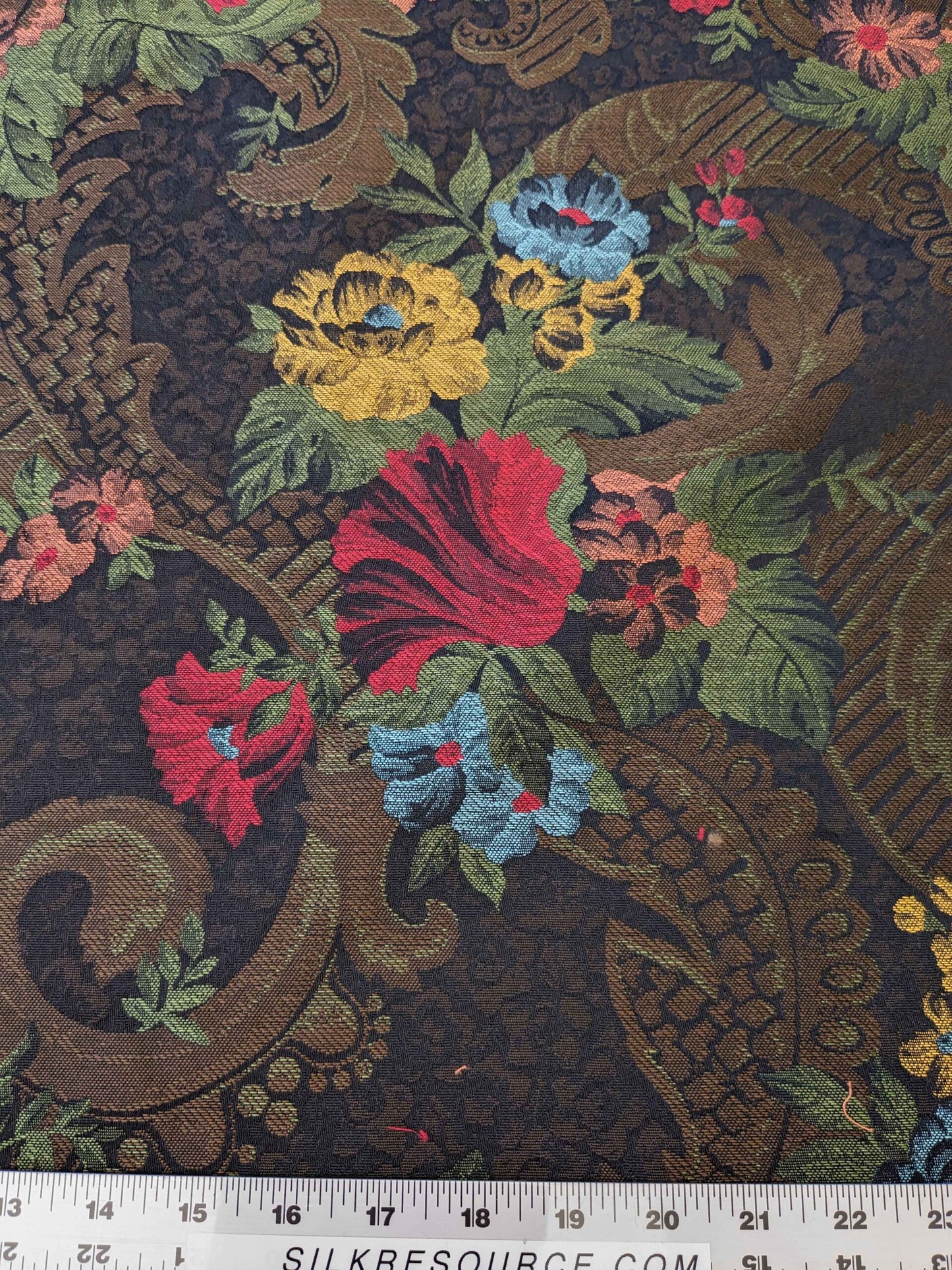 Scalamandre Botanical Floral Tree Foliage Black Brown Red Blue Large Pattern 56.5"Width x 28" Length