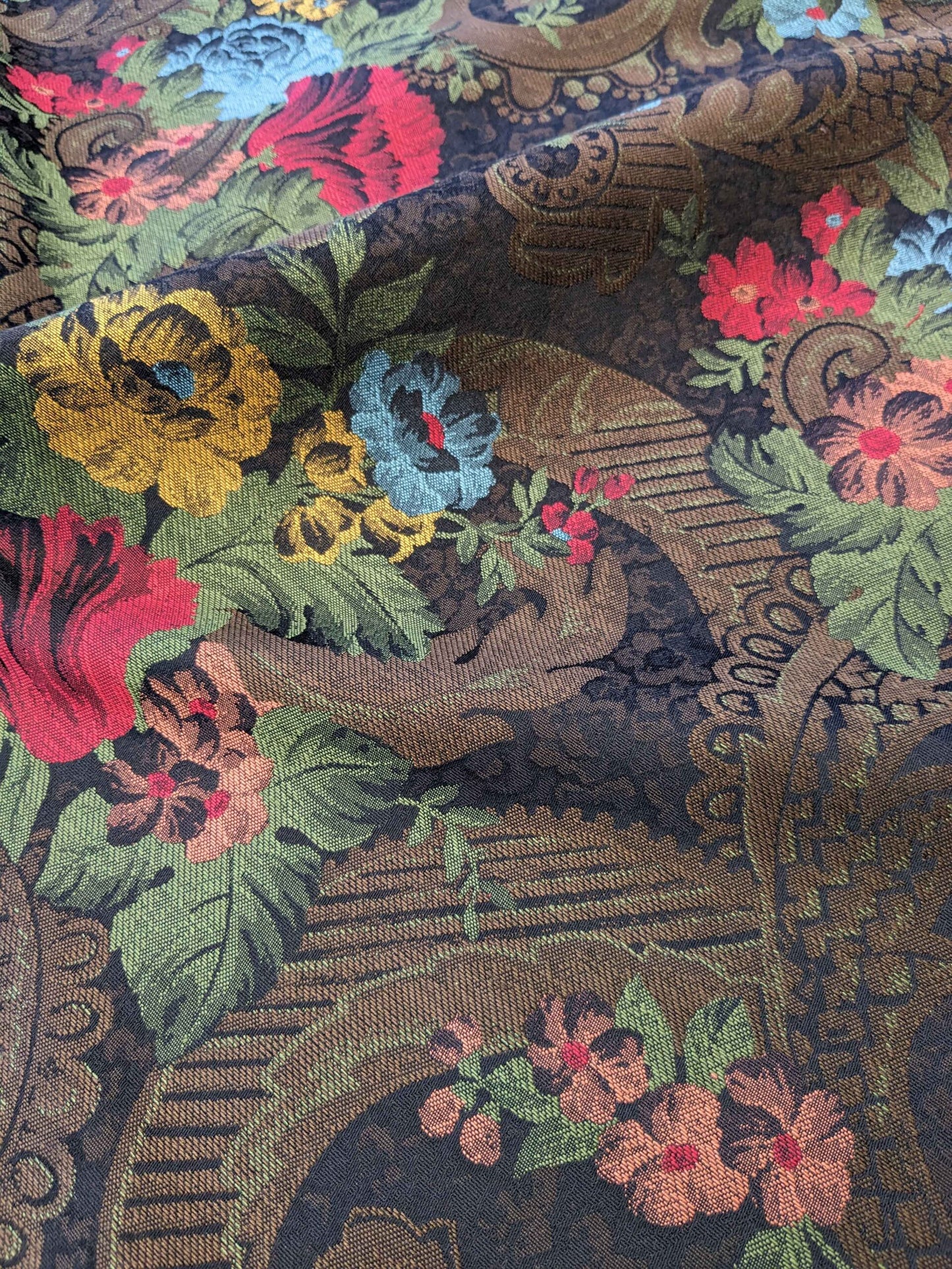 Scalamandre Botanical Floral Tree Foliage Black Brown Red Blue Large Pattern 56.5"Width x 28" Length