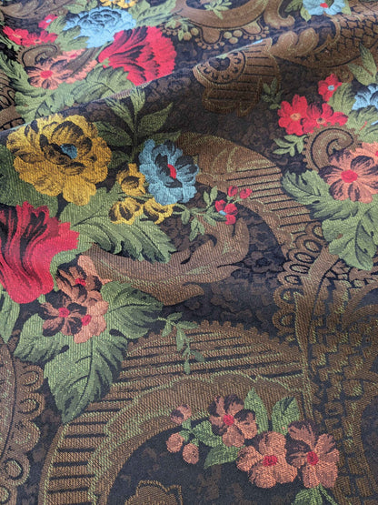 Scalamandre Botanical Floral Tree Foliage Black Brown Red Blue Large Pattern 56.5"Width x 28" Length