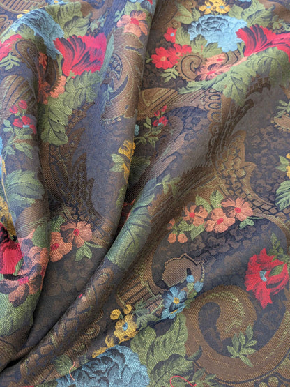 Scalamandre Botanical Floral Tree Foliage Black Brown Red Blue Large Pattern 56.5"Width x 28" Length