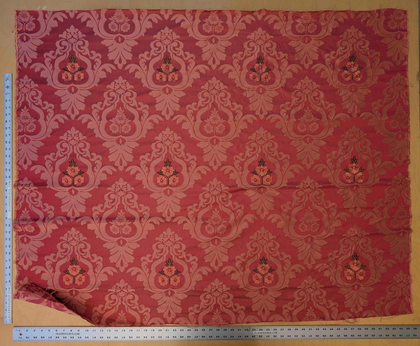 Scalamandre Damask Red Diamond Medallion Renaissance Embroidery Rose Bouquet 55″Width x 46″ Length