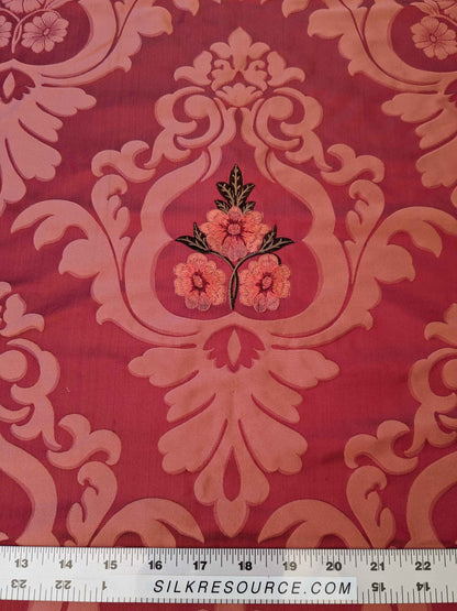 Scalamandre Damask Red Diamond Medallion Renaissance Embroidery Rose Bouquet 55″Width x 46″ Length