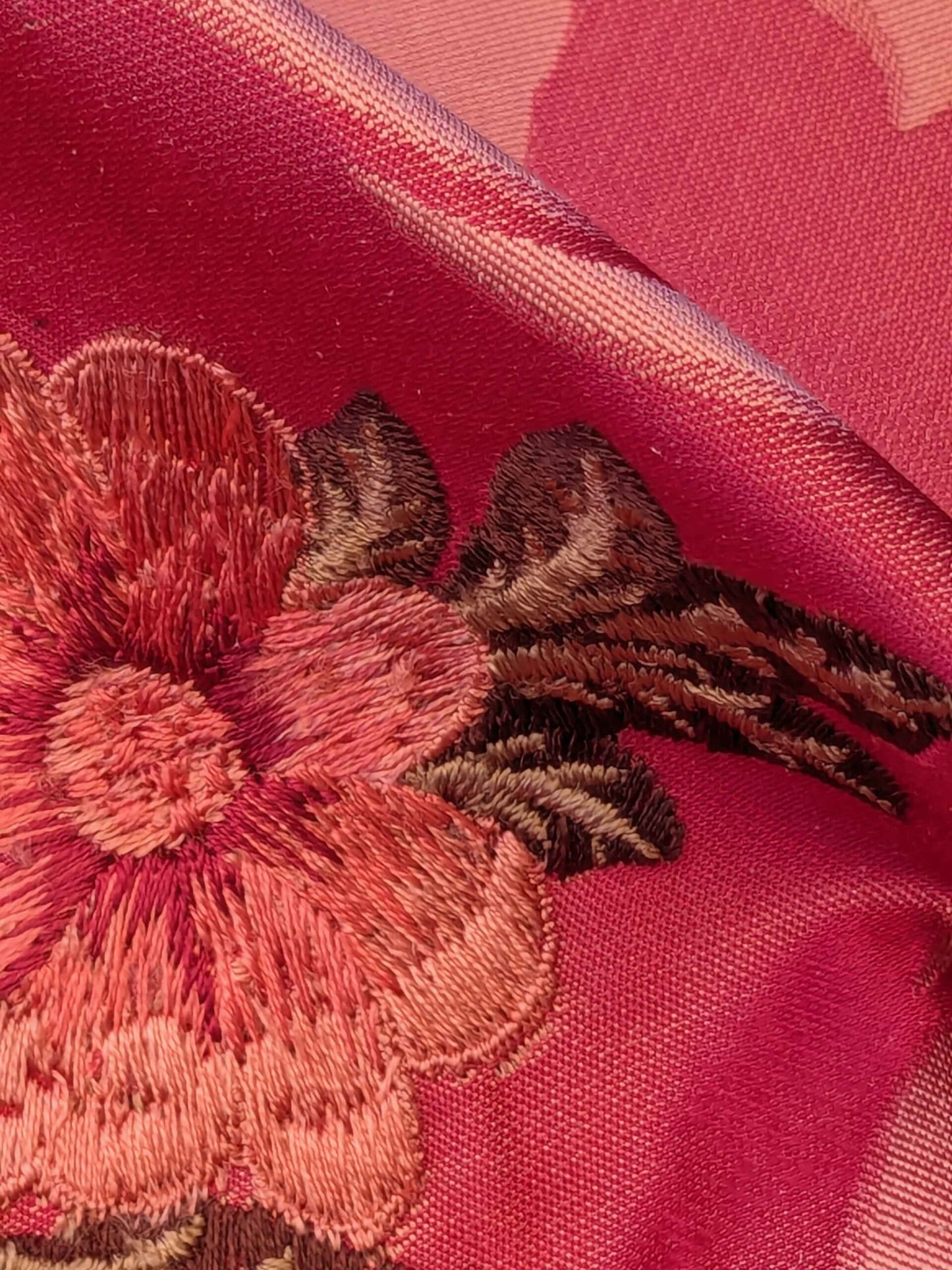 Scalamandre Damask Red Diamond Medallion Renaissance Embroidery Rose Bouquet 55″Width x 46″ Length