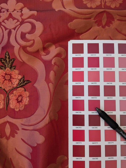 Scalamandre Damask Red Diamond Medallion Renaissance Embroidery Rose Bouquet 55″Width x 46″ Length