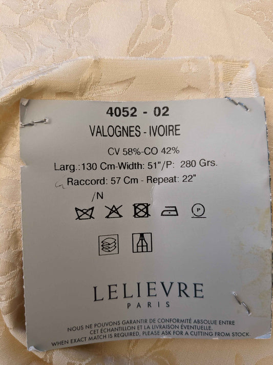Lelievre Paris Valognes Ivoire Cotton Viscose White Cream Damask French Neoclassical Floral Stripe Renaissance MSRP USD300+/y  51″Width x 36″ Length
