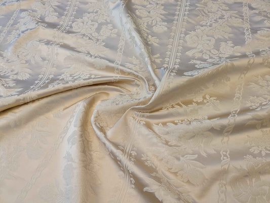 Lelievre Paris Valognes Ivoire Cotton Viscose White Cream Damask French Neoclassical Floral Stripe Renaissance MSRP USD300+/y  51″Width x 36″ Length