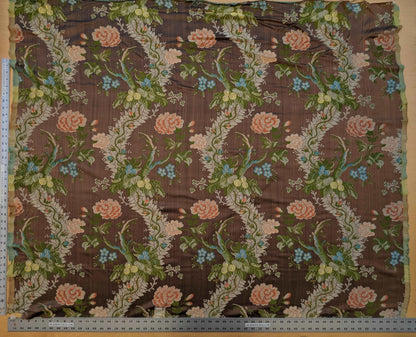 Scalamandre Mont Blanc Silk Lampas Green Gold Blue On Hazelnut Bro 56″Width x 46″ Length