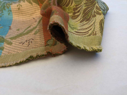 Scalamandre Mont Blanc Silk Lampas Green Gold Blue On Hazelnut Bro 56″Width x 46″ Length