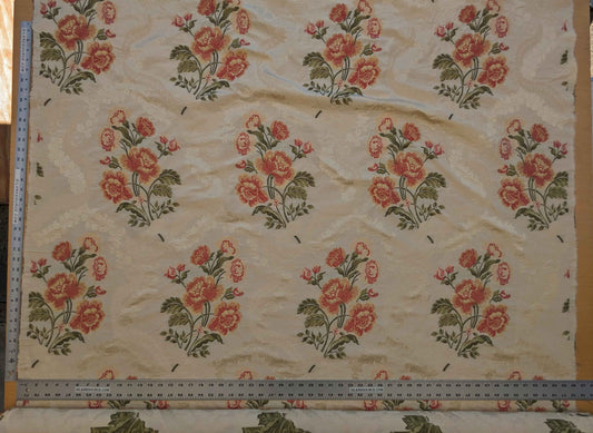 3.1yards Scalamandre Old World Weavers Floral Botanical Rose Foliage Cream Beige Green pink fil coupe Upholstery