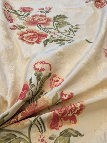 3.1yards Scalamandre Old World Weavers Floral Botanical Rose Foliage Cream Beige Green pink fil coupe Upholstery