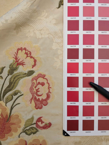 3.1yards Scalamandre Old World Weavers Floral Botanical Rose Foliage Cream Beige Green pink fil coupe Upholstery