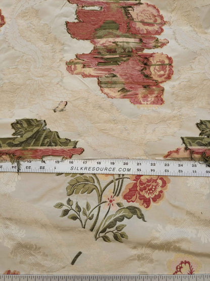 3.1yards Scalamandre Old World Weavers Floral Botanical Rose Foliage Cream Beige Green pink fil coupe Upholstery