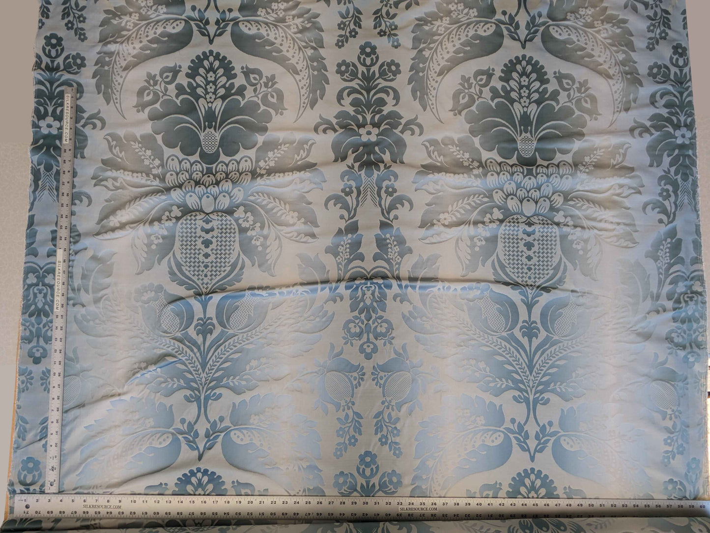 by yard Scalamandre Damask Silk Blend Silver Blue Gray White Botanical Floral Stripe French Renaissance