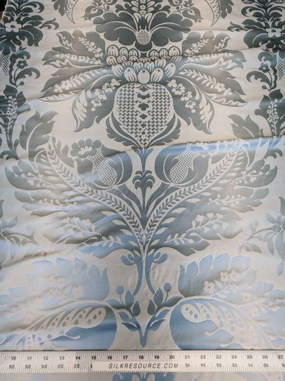 by yard Scalamandre Damask Silk Blend Silver Blue Gray White Botanical Floral Stripe French Renaissance