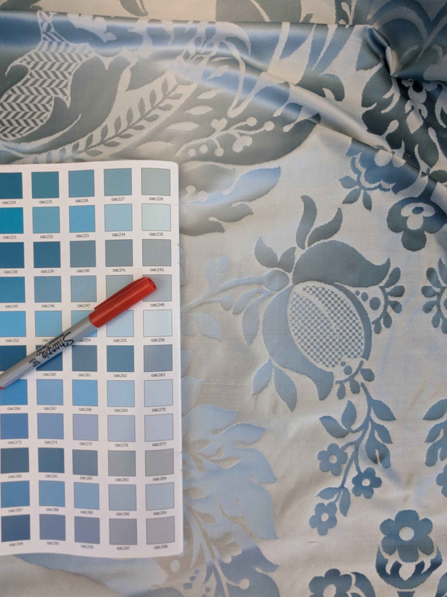 by yard Scalamandre Damask Silk Blend Silver Blue Gray White Botanical Floral Stripe French Renaissance