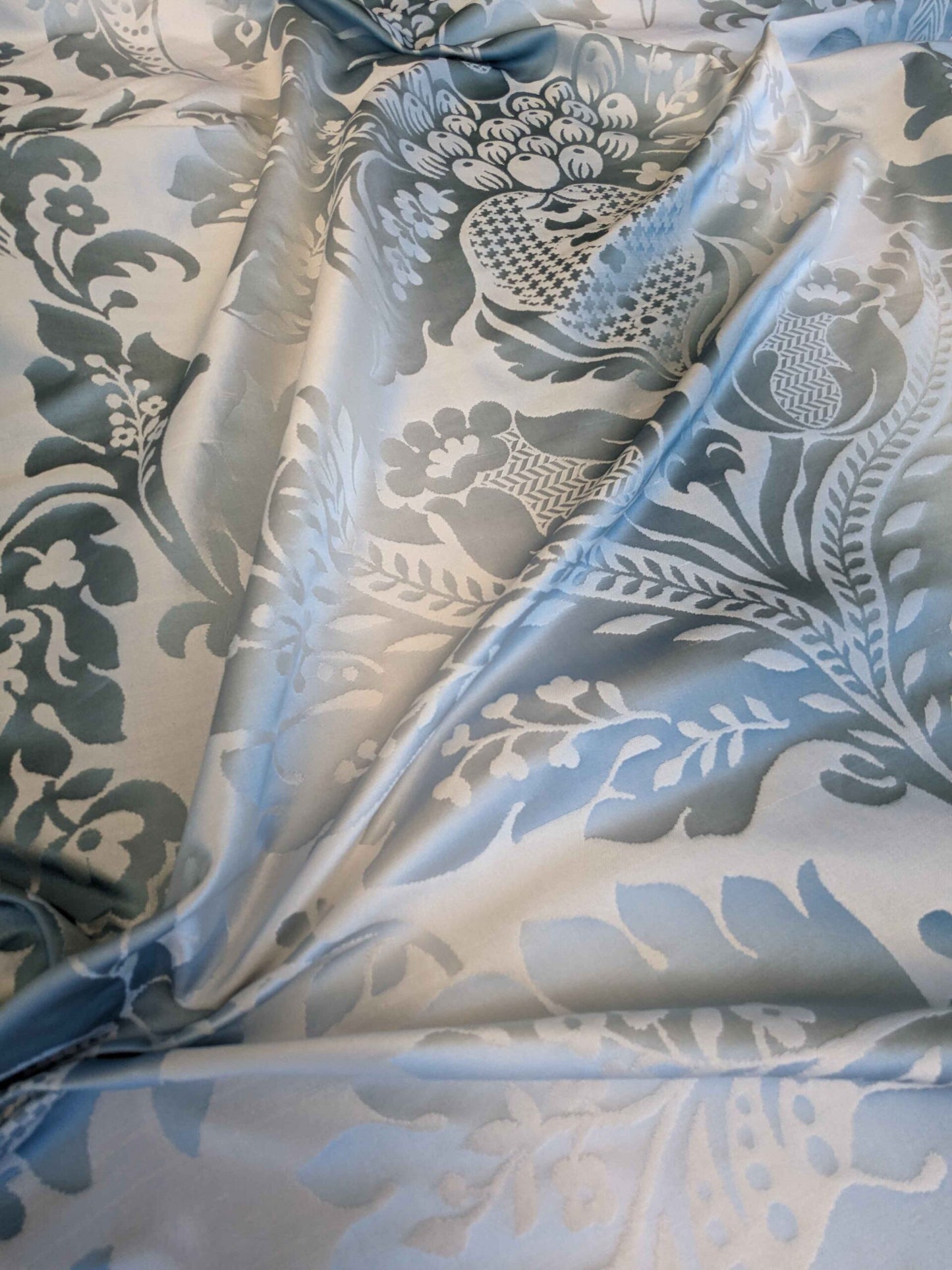 by yard Scalamandre Damask Silk Blend Silver Blue Gray White Botanical Floral Stripe French Renaissance