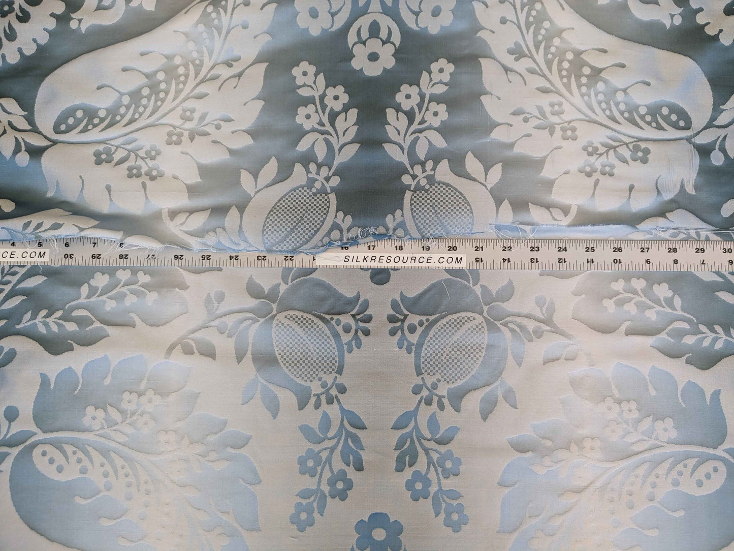 by yard Scalamandre Damask Silk Blend Silver Blue Gray White Botanical Floral Stripe French Renaissance