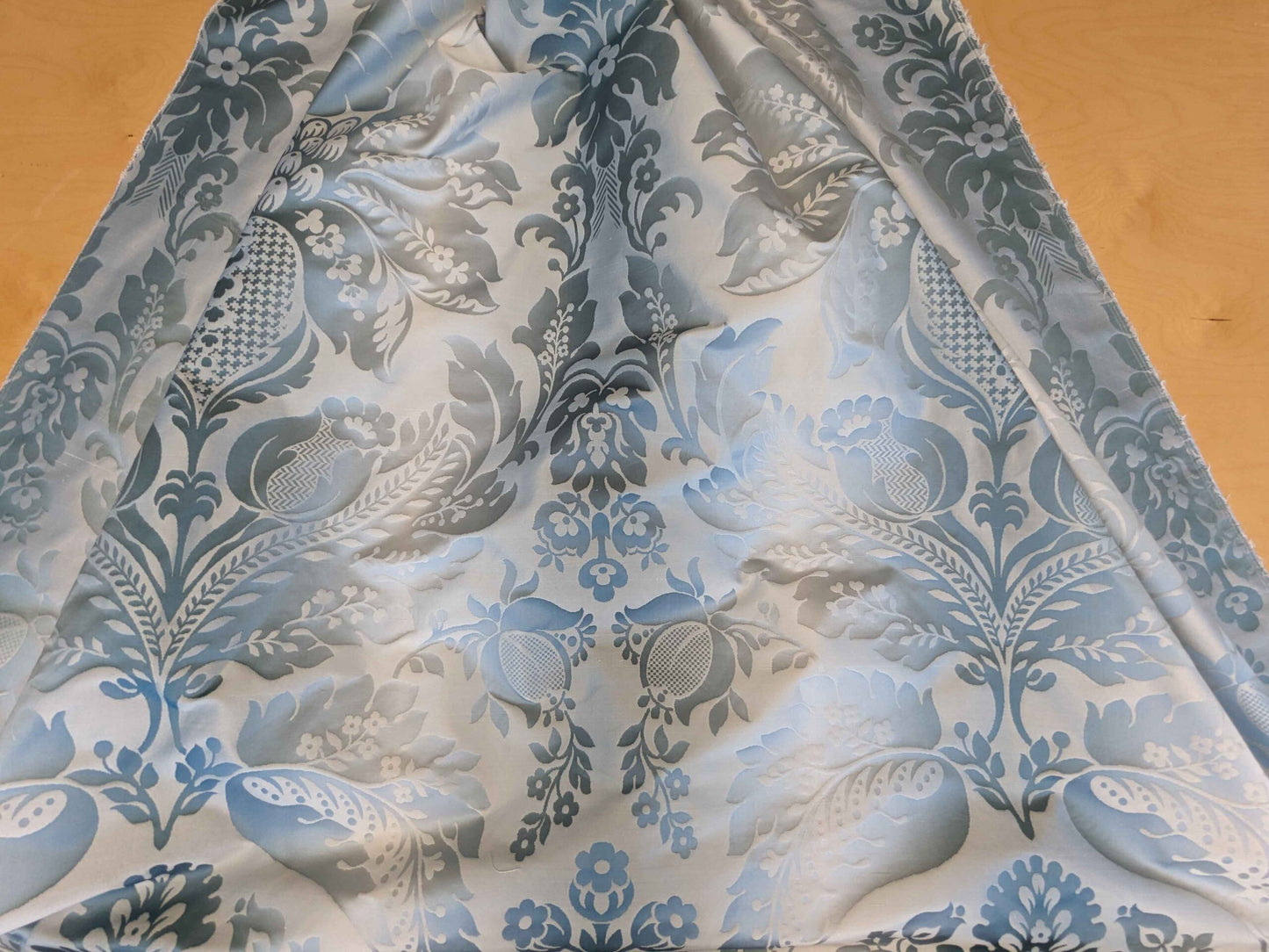 by yard Scalamandre Damask Silk Blend Silver Blue Gray White Botanical Floral Stripe French Renaissance