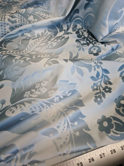by yard Scalamandre Damask Silk Blend Silver Blue Gray White Botanical Floral Stripe French Renaissance