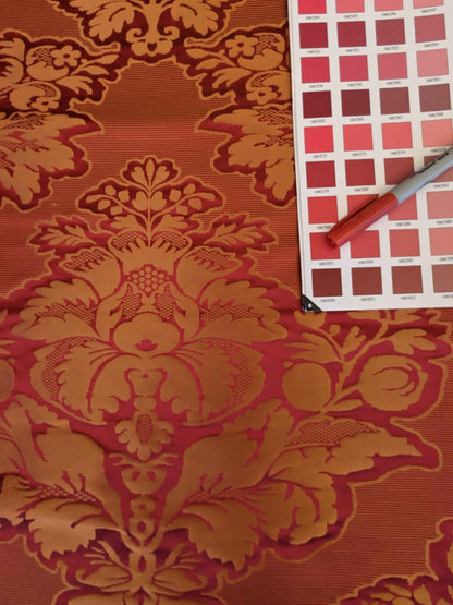 By yard Scalamandre Red Damask Medallion Botanical Renaissance Reversible Historical MSRP USD400+/Y