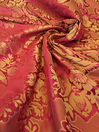 By yard Scalamandre Red Damask Medallion Botanical Renaissance Reversible Historical MSRP USD400+/Y