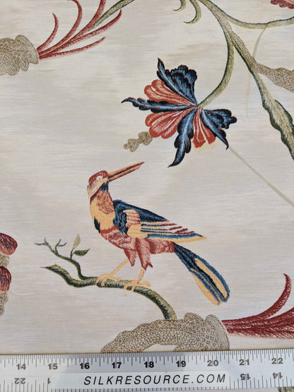 2.3y Scalamandre Birds Botanical Floral Botanical Tree Cream White