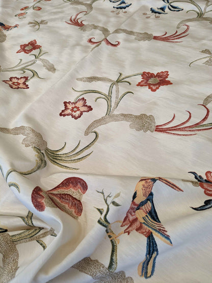 2.3y Scalamandre Birds Botanical Floral Botanical Tree Cream White