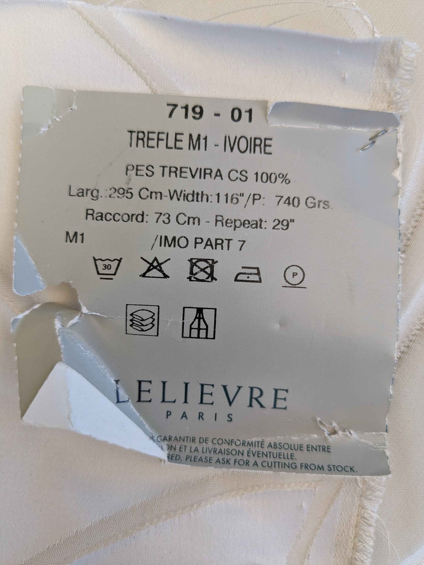 1.1 yard x118" wide Lelievre Paris Trefle M1-Ivoire Damask Historic Jacquard Diamond Ogee Graphic White Cream Ivory Polyester