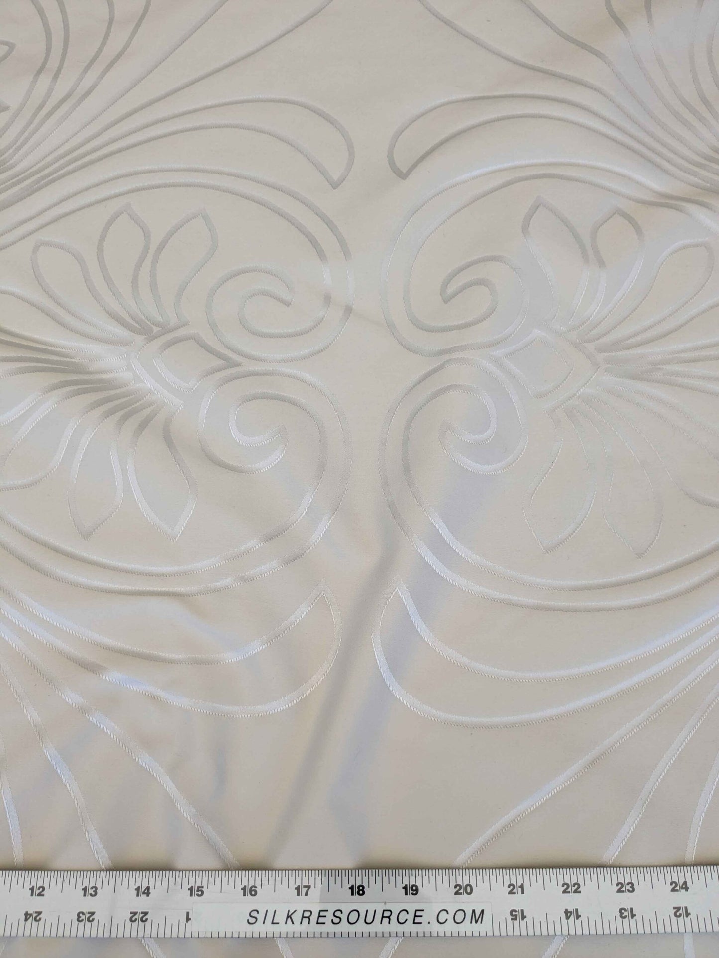 1.1 yard x118" wide Lelievre Paris Trefle M1-Ivoire Damask Historic Jacquard Diamond Ogee Graphic White Cream Ivory Polyester