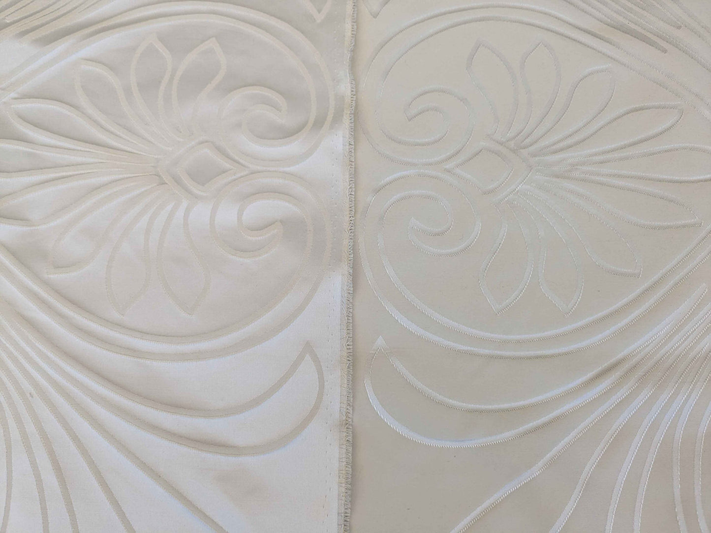 1.1 yard x118" wide Lelievre Paris Trefle M1-Ivoire Damask Historic Jacquard Diamond Ogee Graphic White Cream Ivory Polyester