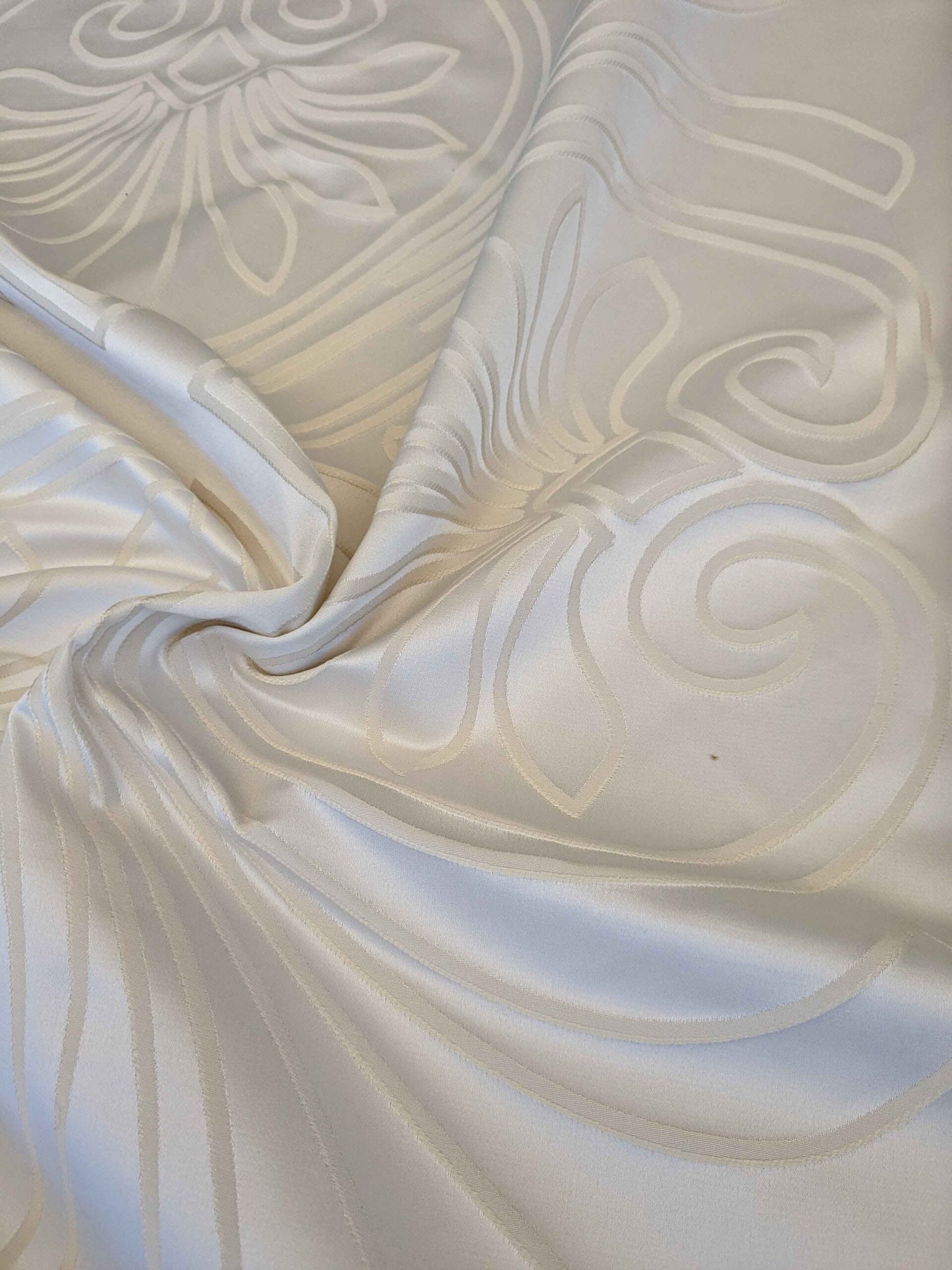 1.1 yard x118" wide Lelievre Paris Trefle M1-Ivoire Damask Historic Jacquard Diamond Ogee Graphic White Cream Ivory Polyester