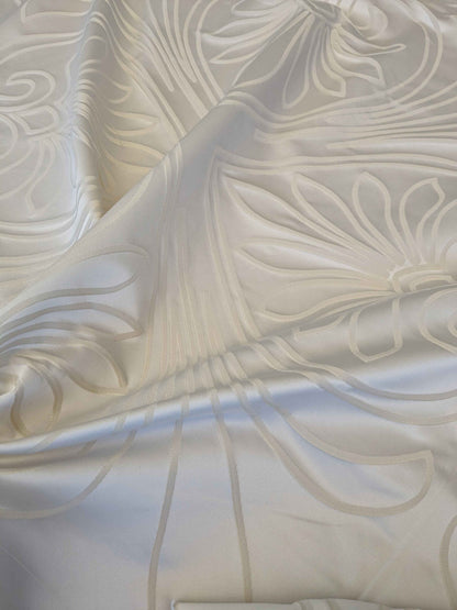 1.1 yard x118" wide Lelievre Paris Trefle M1-Ivoire Damask Historic Jacquard Diamond Ogee Graphic White Cream Ivory Polyester