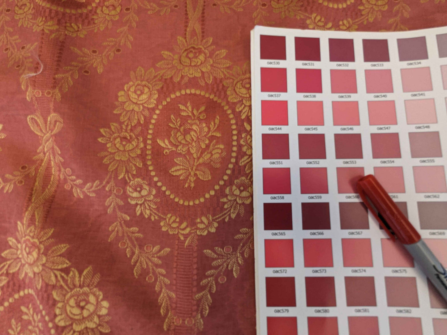 1.2y Scalamandre Medallion Red Gold Damask Floral Botanical Renaissance