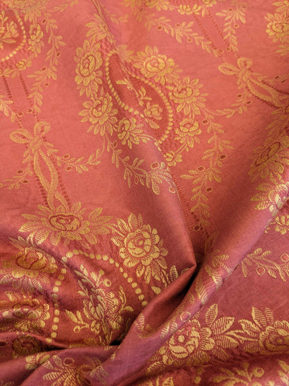 1.2y Scalamandre Medallion Red Gold Damask Floral Botanical Renaissance