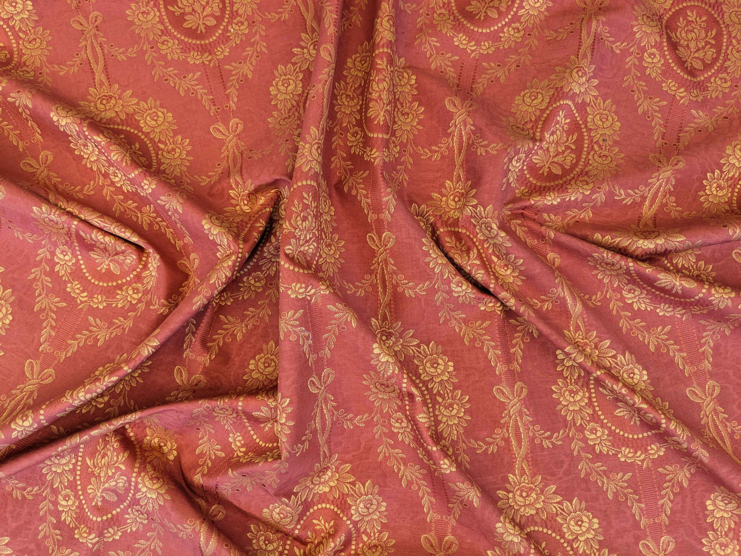 1.2y Scalamandre Medallion Red Gold Damask Floral Botanical Renaissance