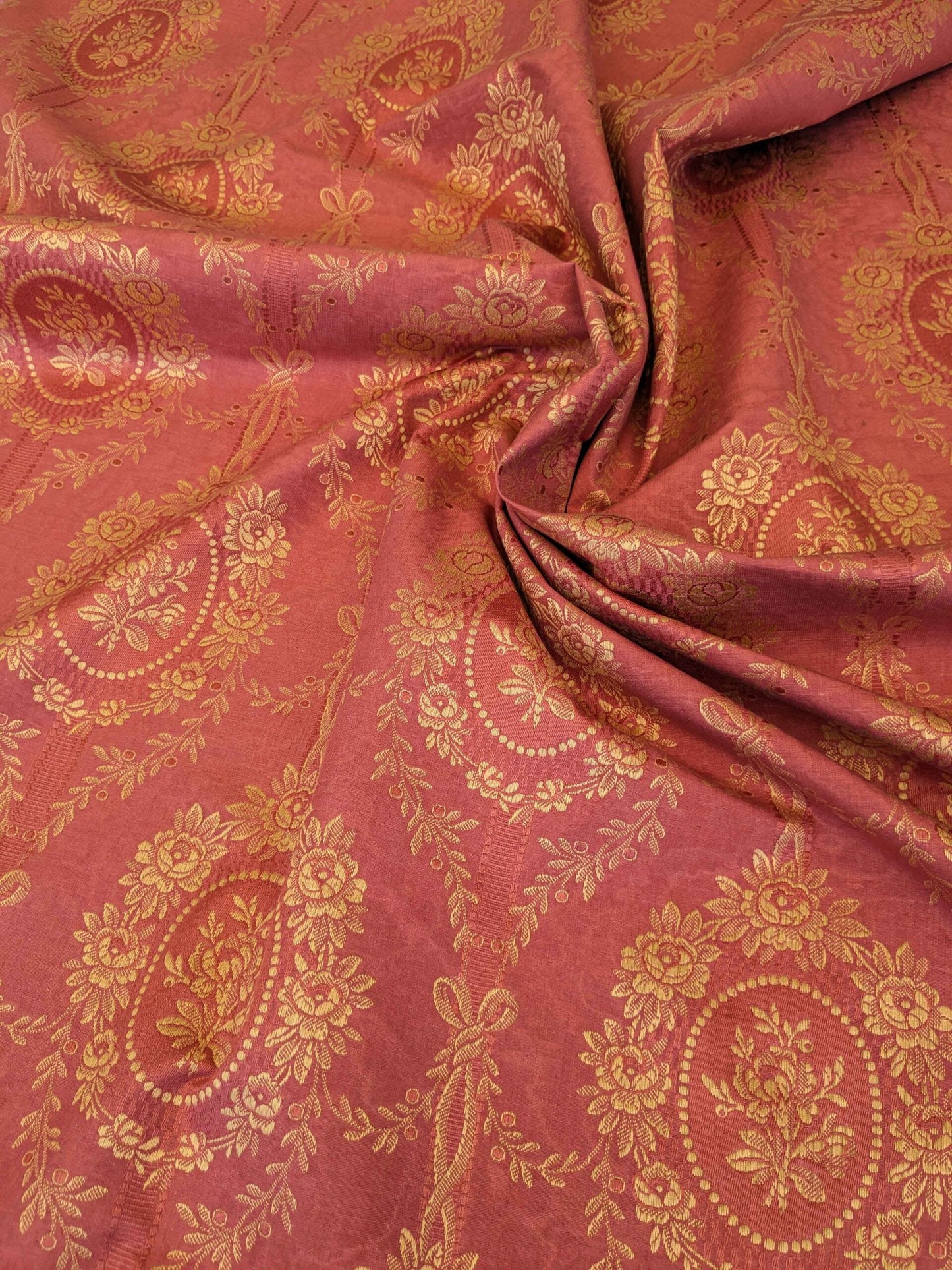 1.2y Scalamandre Medallion Red Gold Damask Floral Botanical Renaissance