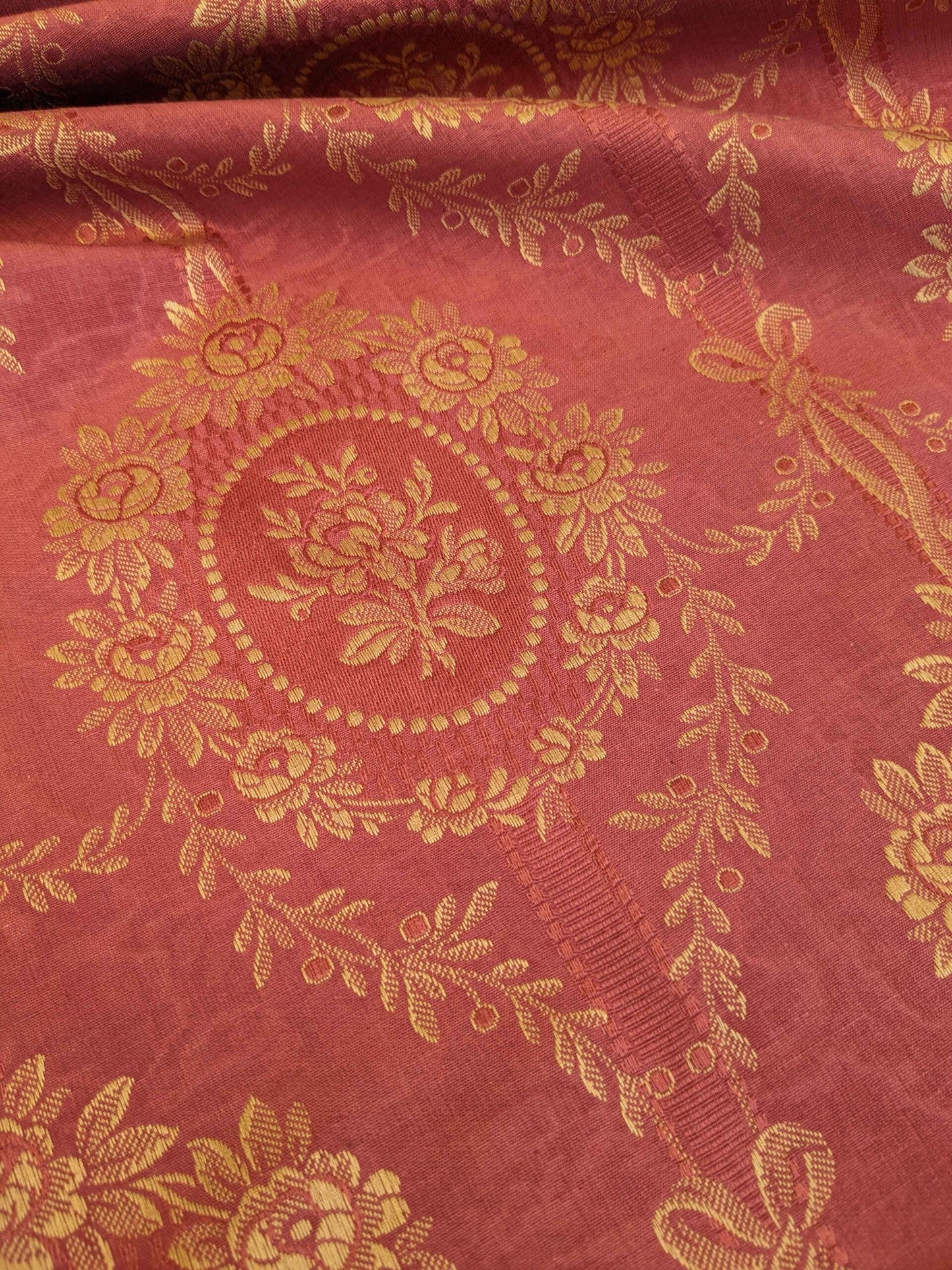 1.2y Scalamandre Medallion Red Gold Damask Floral Botanical Renaissance